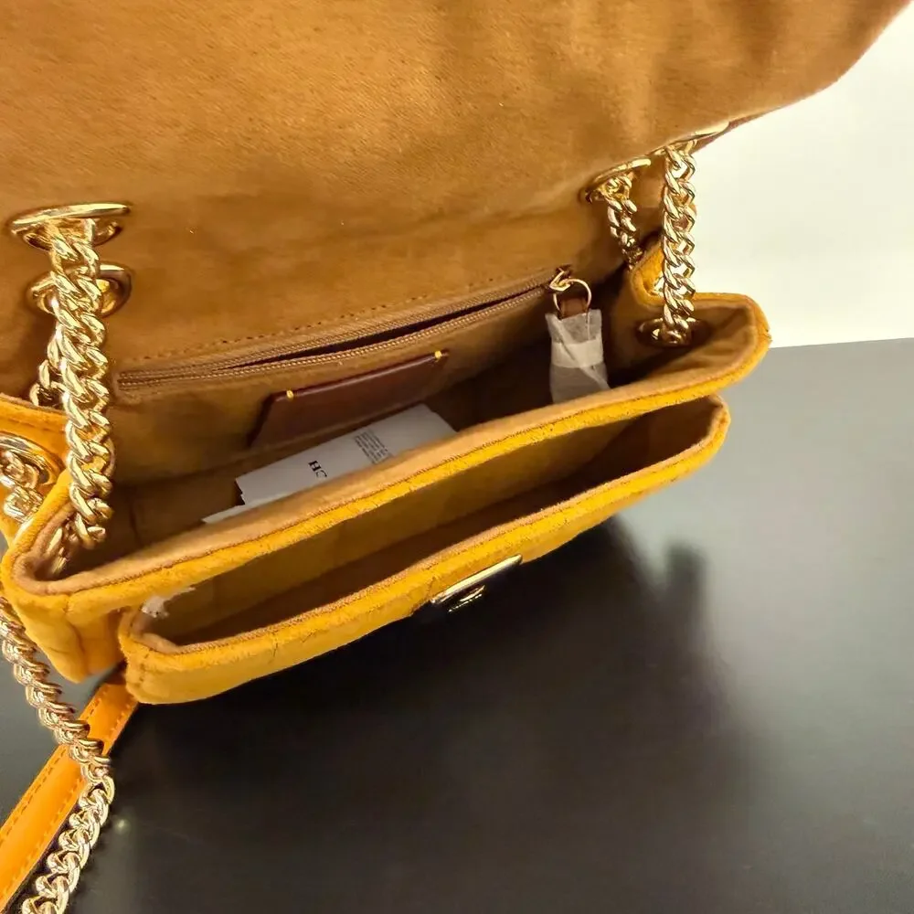 NEW‼️Coach Elodie Crossbody Bag 18 With Quilting CEU18 suede/Gold/Marigold